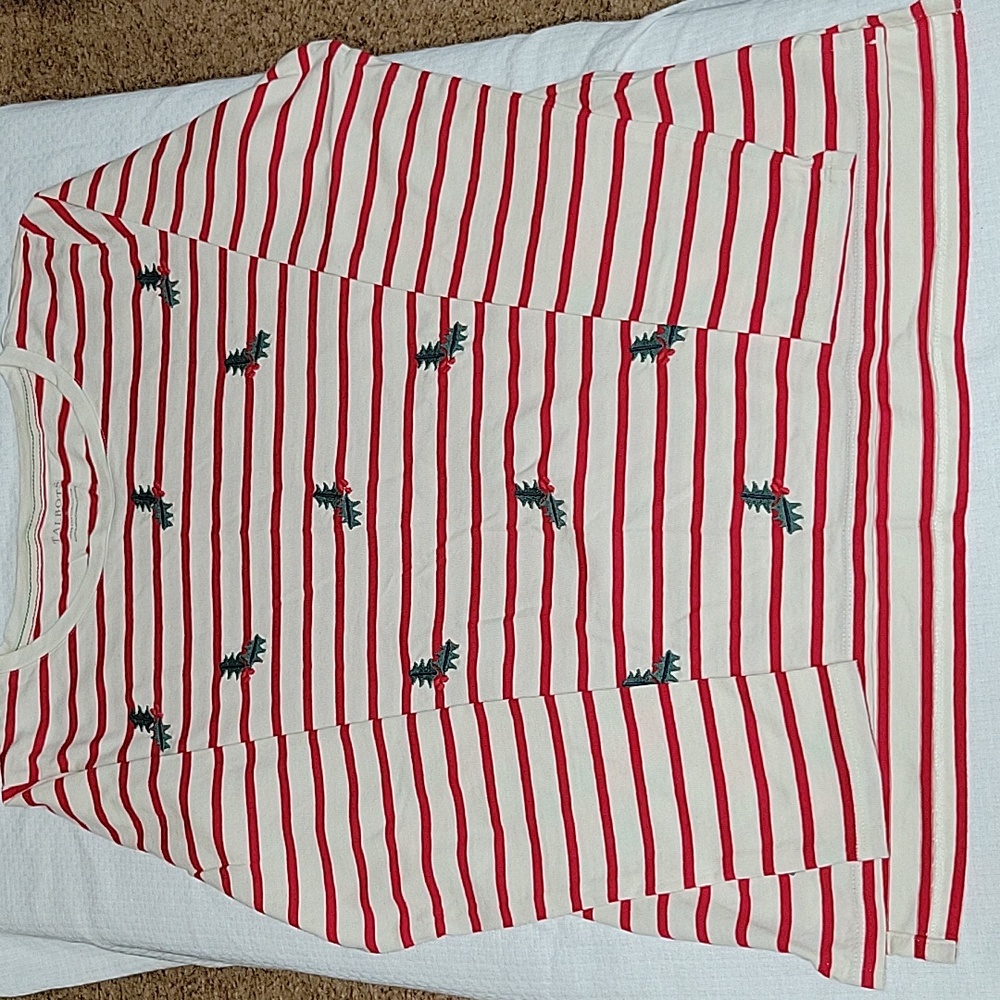 Talbots Green Red Cream Holly Christmas Top Small Mint Condition